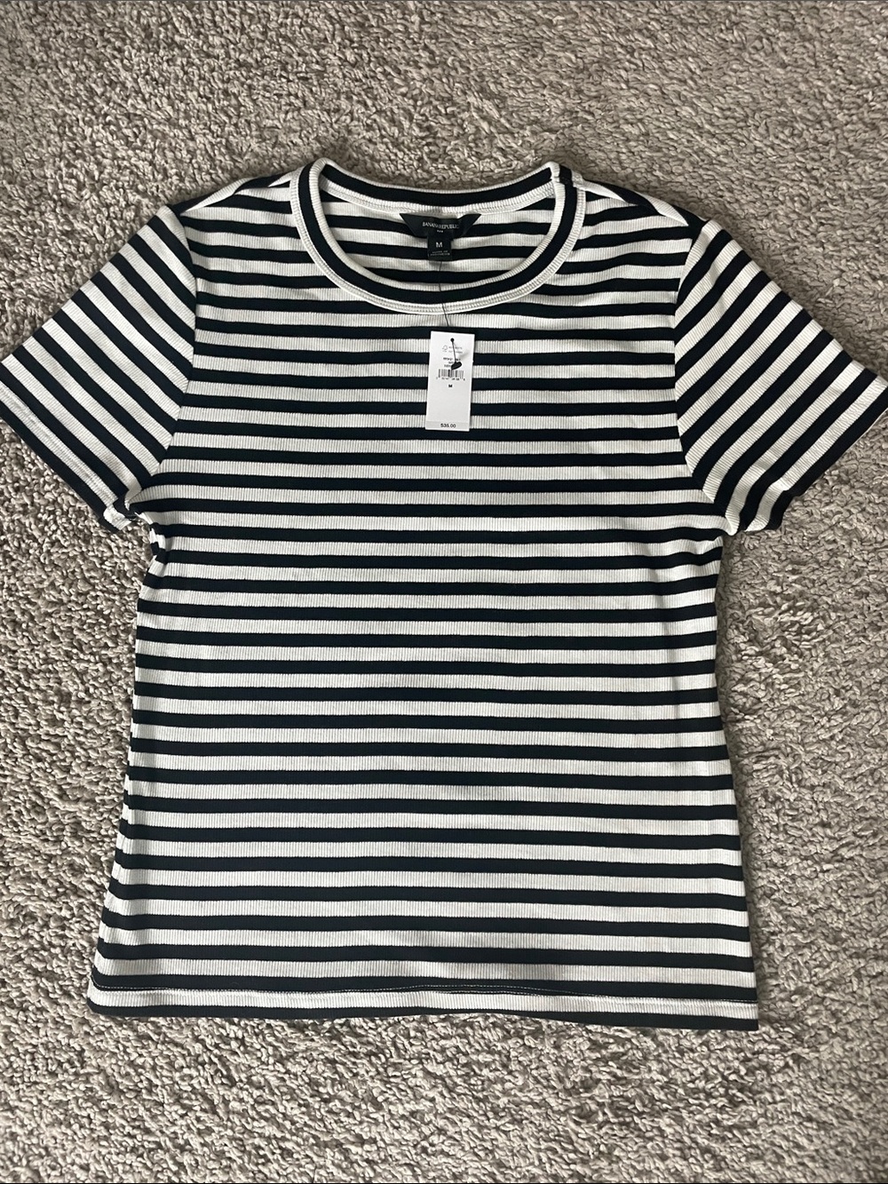 Banana Republic Factory Black and White Striped Short Sleeve Tee